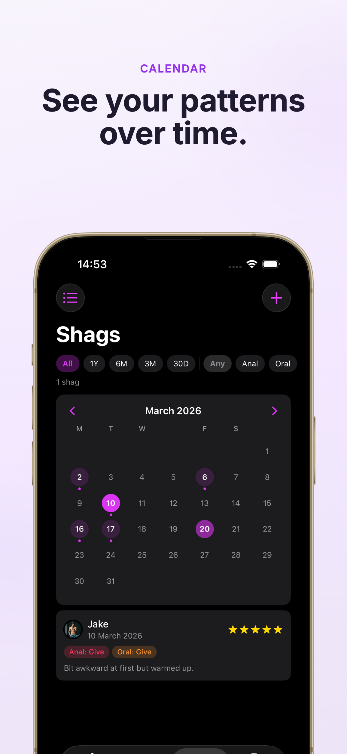 Calendar view with encounter dates highlighted
